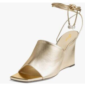 Zszszsu Gold Open Square Toe Wedge High Heeled for Women Strappy Lace-up Sandals